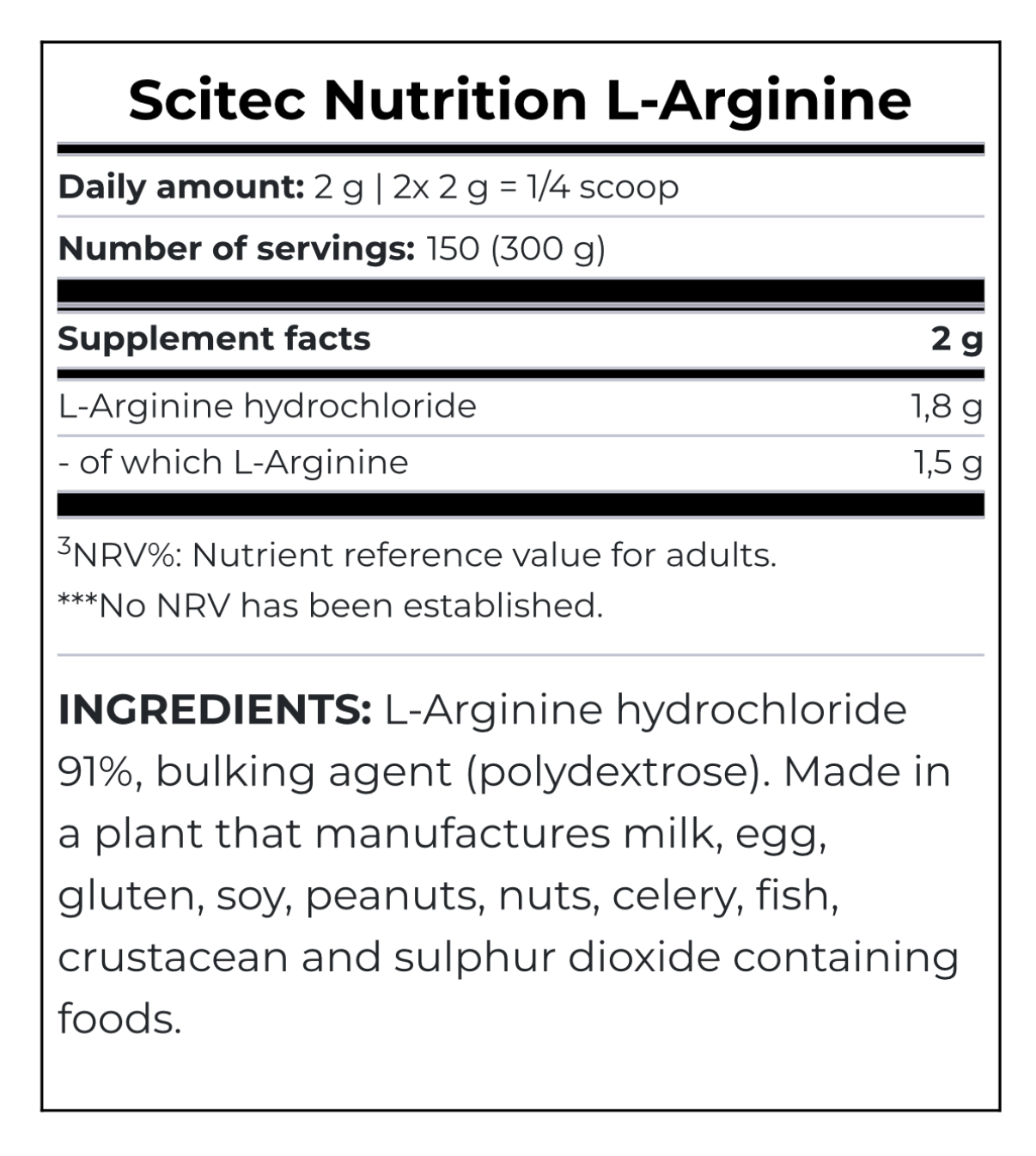 Scitec Nutrition - L-Arginine Supplement Facts