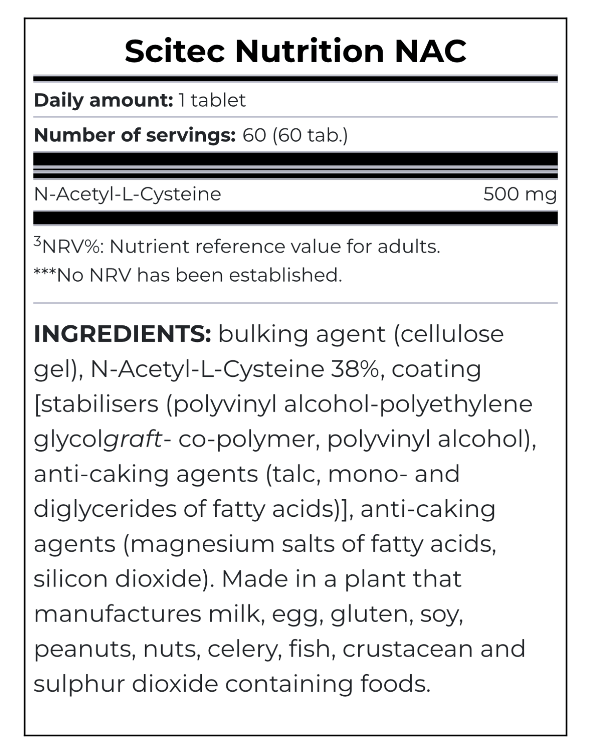 Scitec Nutrition - NAC Supplement Facts