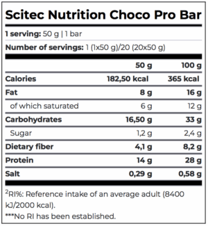 scitec-nutrition-choco-pro-bar-50-gram-supplement-facts